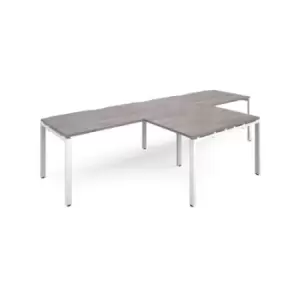 Image of Adapt double straight desks 3200mm x 800mm with 800mm return desks - white frame and grey oak top