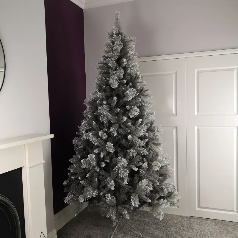 Image of Samuel Alexander Premier 2.4m Silver Glitter Tip Fir Festive Christmas Tree in Grey PVC Green