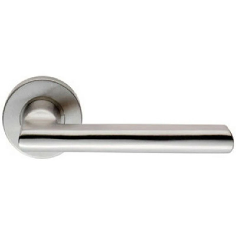 Image of Loops PAIR Straight Smooth Round Bar Handle on Round Rose Concealed Fix Satin Steel Metallics