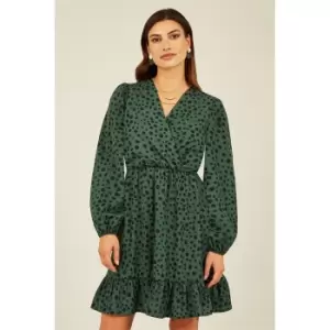 Image of Mela London Green Dalmatian Print Midi Dress - Green