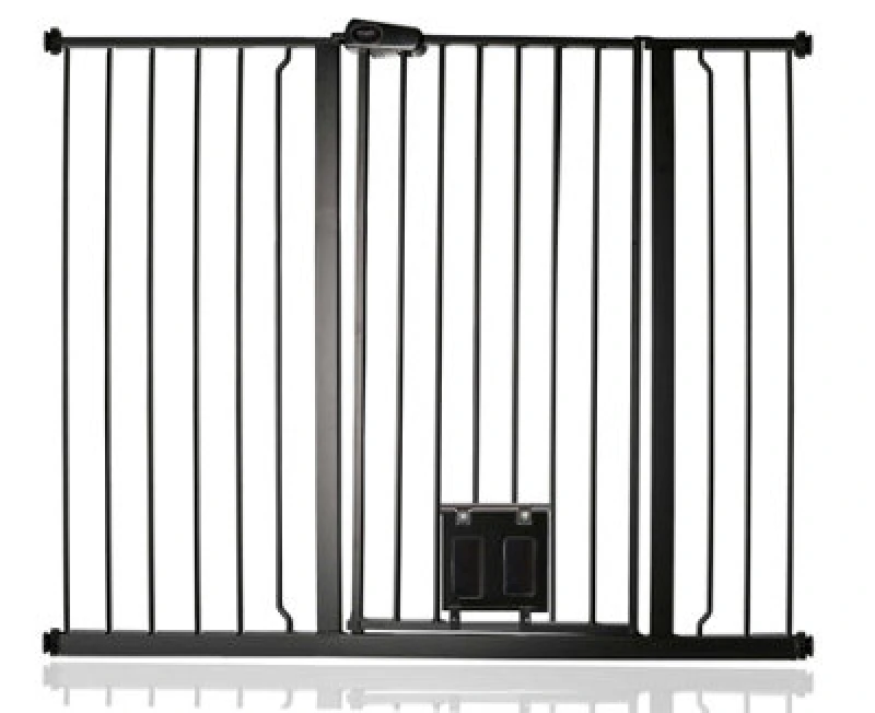 Image of Bettacare Pet Gate With Lockable Cat Flap, 120.3Cm - 127.9Cm, Black, 104Cm In Height