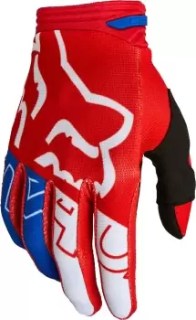 Image of FOX 180 Skew Motocross Gloves, white-red-blue, Size S, white-red-blue, Size S