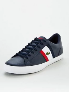 Image of Lacoste Lerond Side Stripe Leather Trainers - Navy