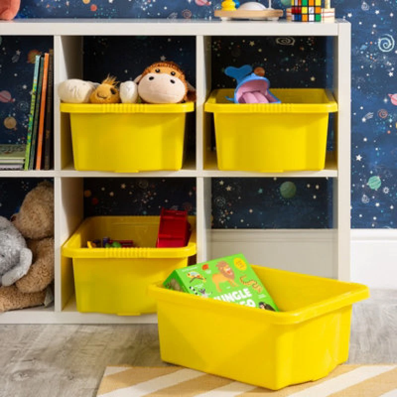 Image of Wham Stack & Store 4X 16L Plastic Storage Boxes. Ideal For Toys, Classrooms & Playrooms. Integrated Handles. Yellow