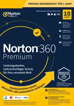Image of Symantec Norton 360 Premium, 75 GB cloud backup, 1 user 10 devices, 12 MO annual license, download