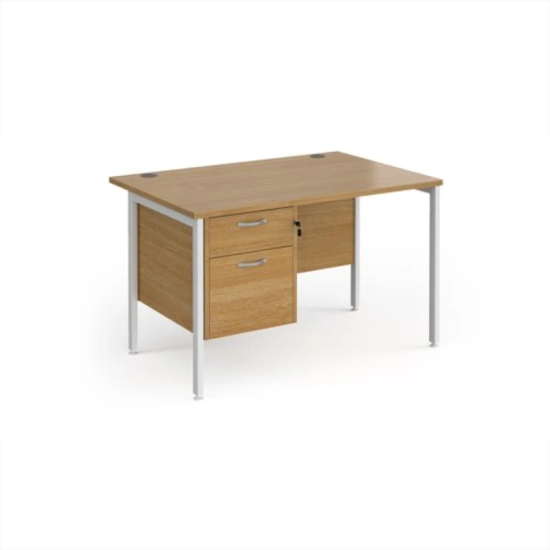 Image of Maestro 25 Office Desk Rectangular Desk 1200mm With Pedestal Oak Top With White Frame 800mm Depth Maestro 25 MH12P2WHO Oak MH12P2WHO