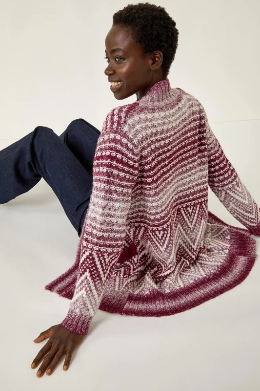 Image of Roman Womens Jacquard Knit Cardigan in Red Size: 18 Red Female 18