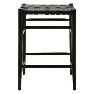 Image of Counter Stool with Woven Leather and Black Teak Wood