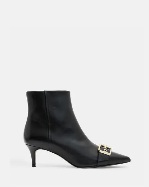 Image of AllSaints Rebecca Pointed Toe Leather Buckle Boots