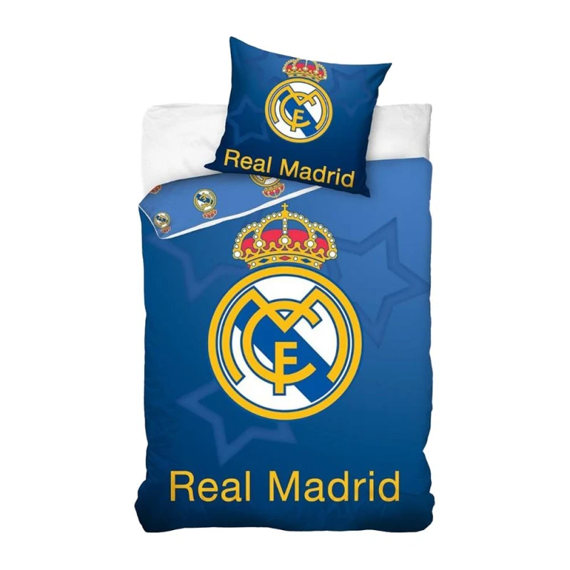 Image of Real Madrid CF Crown Reversible Duvet Cover Set in Bright Blue Size: Single Bright Blue Unisex Single