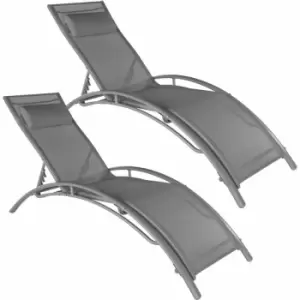 Image of Tectake - Set of 2 Alina sun loungers - garden lounger, reclining sun lounger, garden sun lounger - grey - grey