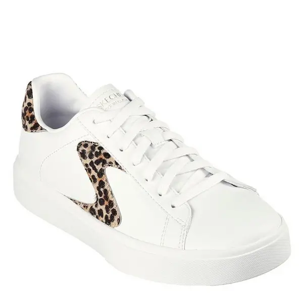 Image of Skechers Duraleather Animal Print Logo Lace Low-Top Trainers Womens Low Trainers 4 (37) Cream 27732269240