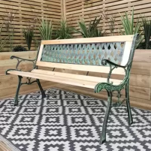 Image of 2 Seater Outdoor Wooden Cast Iron with Lattice Design Garden Patio Bench