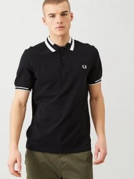 Image of Fred Perry Block Tipped Polo Shirt - Black, Size S, Men