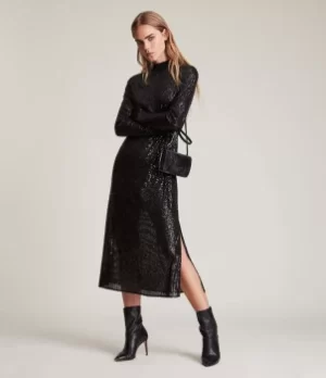 Image of AllSaints Womens Juela Sequin Dress, Black, Size: S