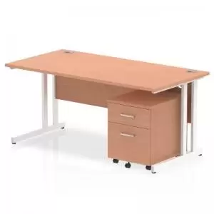 Image of Impulse 1600 x 800mm Straight Desk Beech Top White Cantilever Leg with
