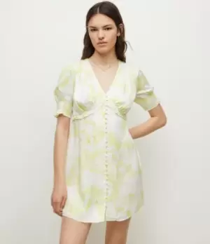 Image of AllSaints Womens Womens Viscose Floral Summer Demi Marama Mini Dress, Yellow and White, Size: 16, Yellow/White