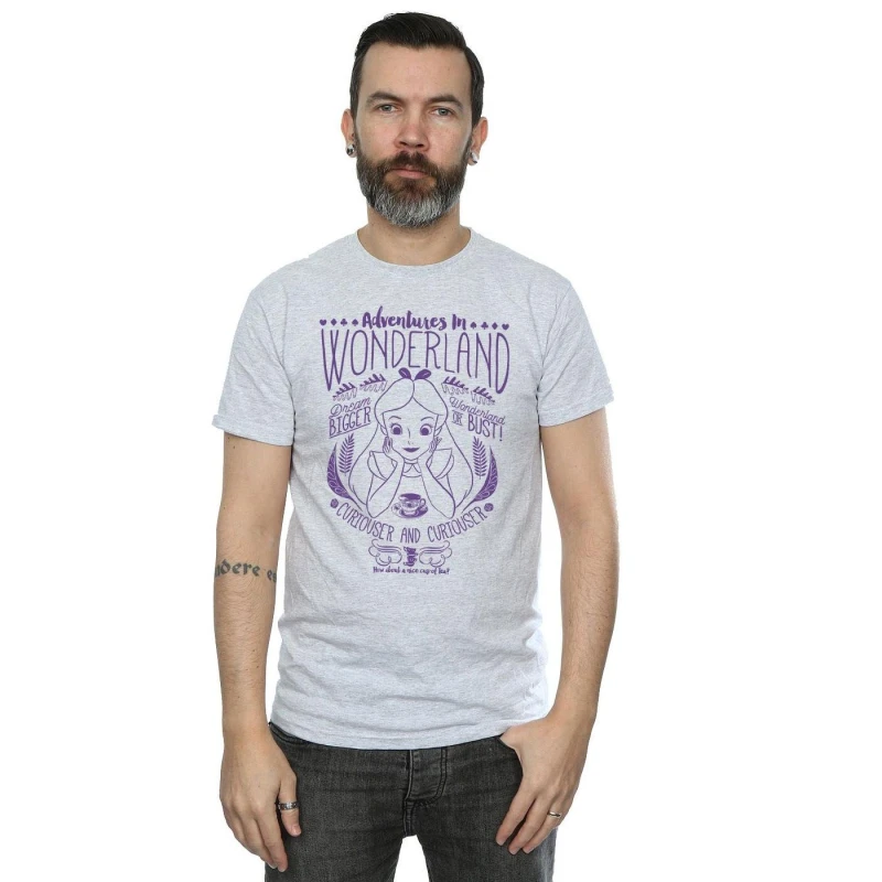 Image of Disney Men Alice In Wonderland Adventures In Wonderland T-Shirt in Grey Size: Small Grey S Male 5057245559560