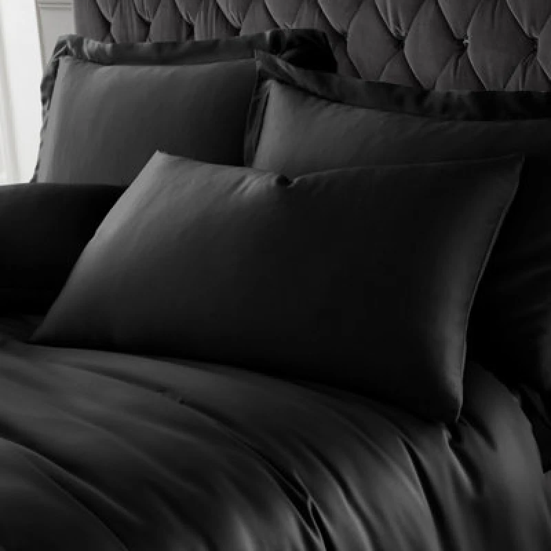 Image of Catherine Lansfield Silky Soft Satin Standard Pillowcase Pair Pillowcases Standard Black 42864603000