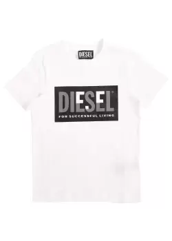 Image of Diesel Kids Miley Block Logo T-Shirt In White