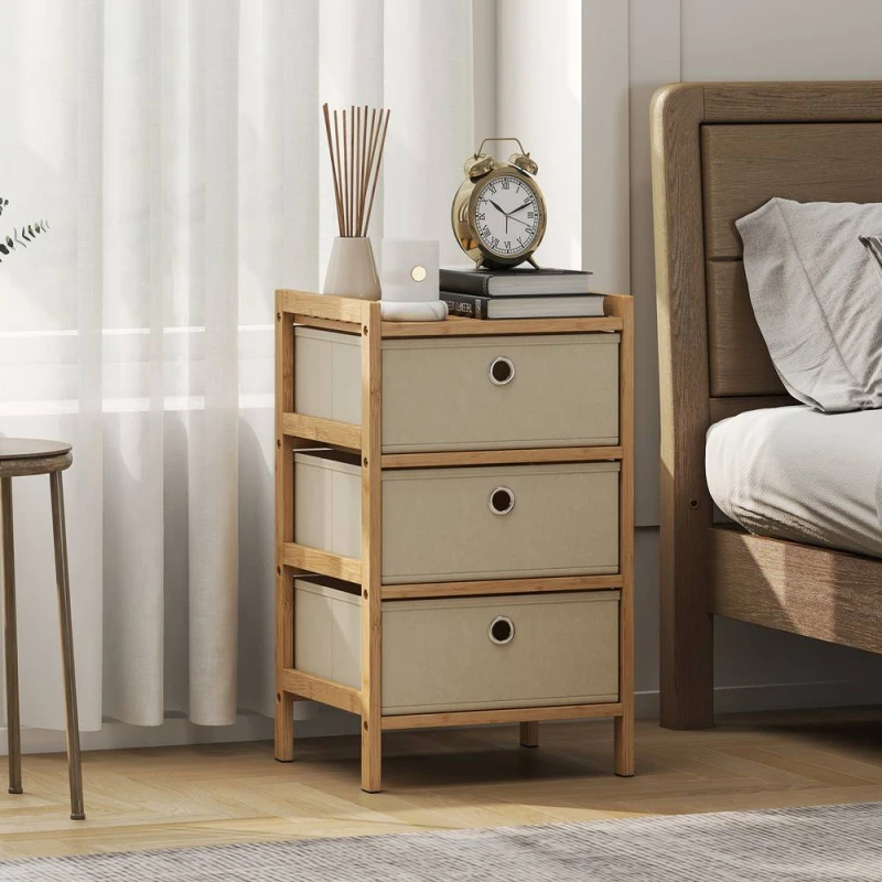 Image of HOMCOM Chest of Drawers, 3 Drawers Dresser with Bamboo Frame, Cream White Cream Unisex