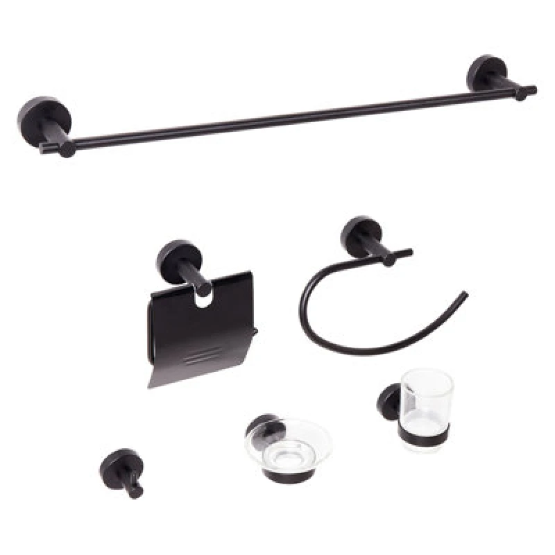 Image of Beliani 6 Piece Bathroom Hardware Set Zaruma With Towel Bars And Hooks Black