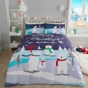 Image of Fusion Christmas Christmas Bears Easy Care Reversible Duvet Cover Set, Blue, Single
