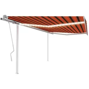 Image of Vidaxl - Manual Retractable Awning with LED 4.5x3 m Orange and Brown Multicolour