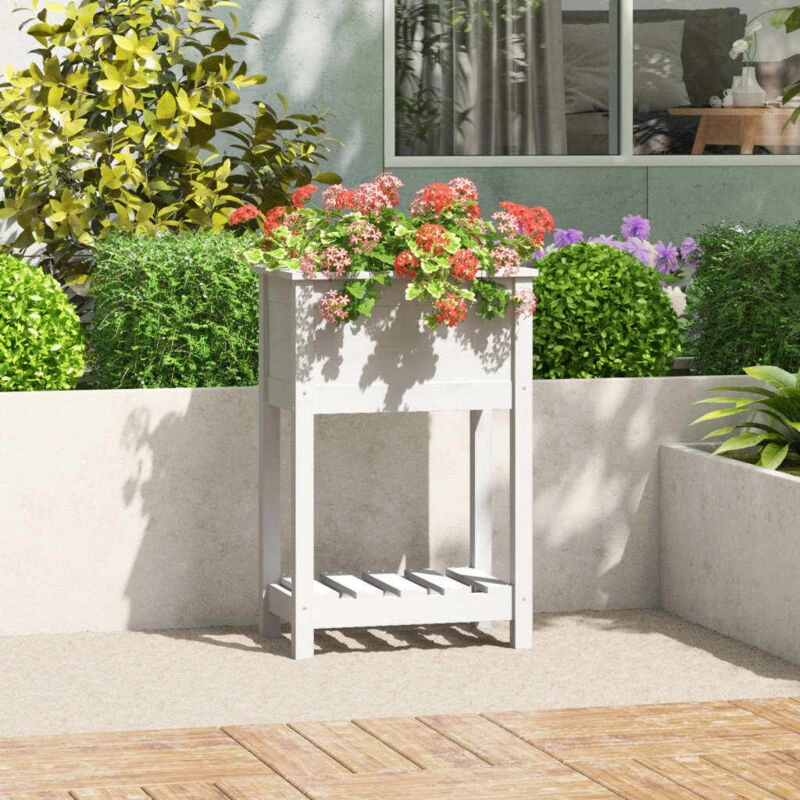 Image of VIDAXL Planter with Shelf White 54x34.5x81cm Solid Wood Pine Vidaxl 8720845677350