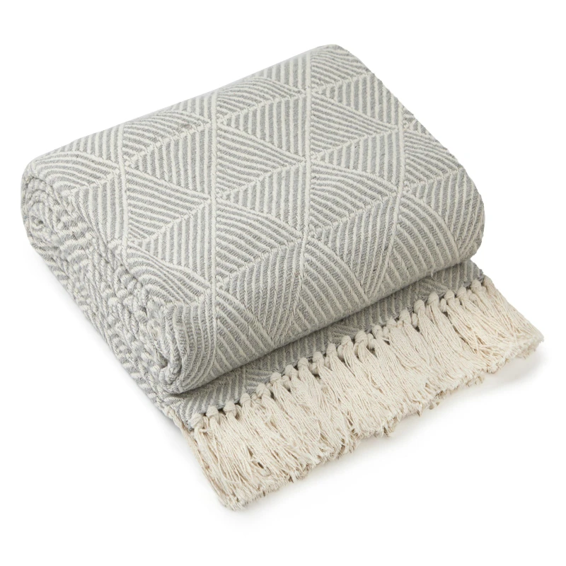 Image of Emma Barclay Throw Blanket Cotton Scandi Zahra Silver unisex 229x254cm