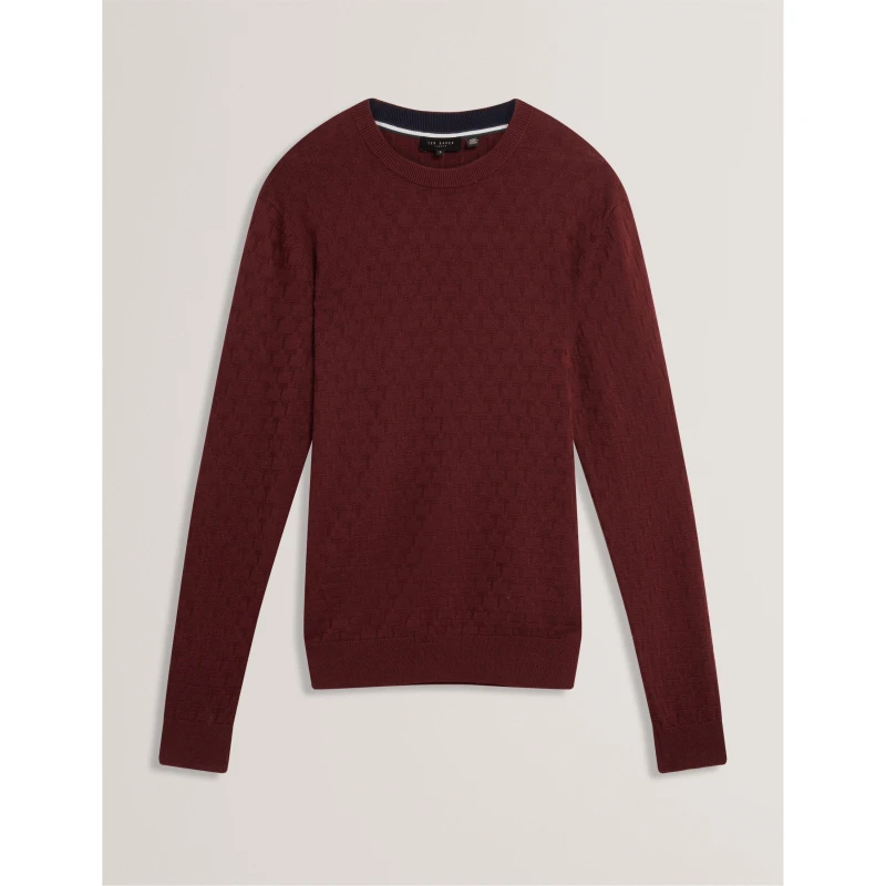 Image of Ted Baker Mens Stitch Crew Neck Knitted Top Maroon male S (2)
