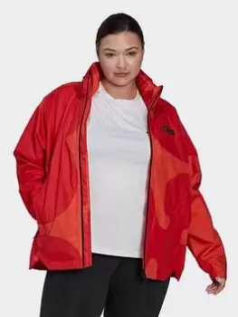 Image of adidas Marimekko Traveer Rain.rdy Jacket (plus Size), Orange, Size 3X, Women