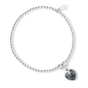 Image of Black Diamond Crystal Heart with Sterling Silver Ball Bead Bracelet