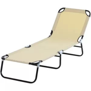 Image of Outsunny Portable Folding Sun Lounger With 4-Position Adjustable Backrest Relaxer Recliner with Lightweight Frame Great for Pool or Sun Bathing Beige