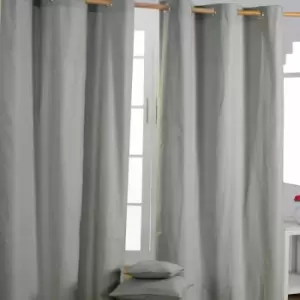 Image of Homecapes Plain Off Grey Cotton Eyelet Curtains 137 x 182cm - Grey