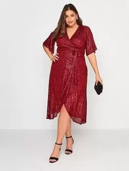 Image of Yours Sequin Double Mesh Wrap Dress - Red, Size 20, Women