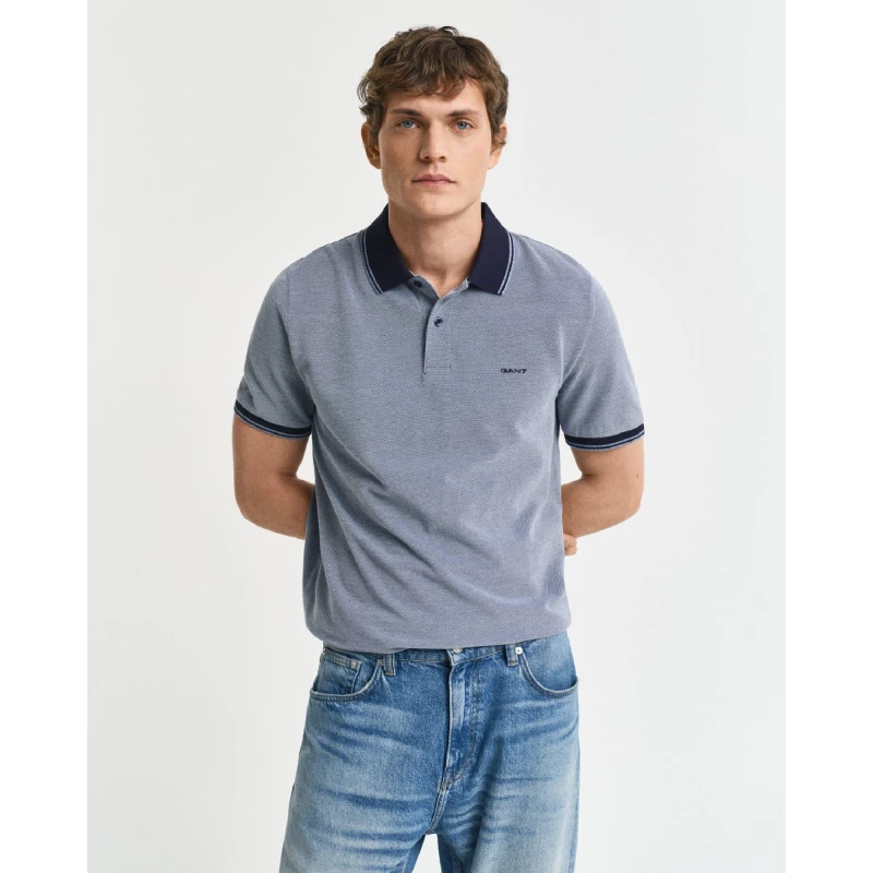 Image of Gant 4-Colour Oxford Piqu Polo Shirt Navy male S