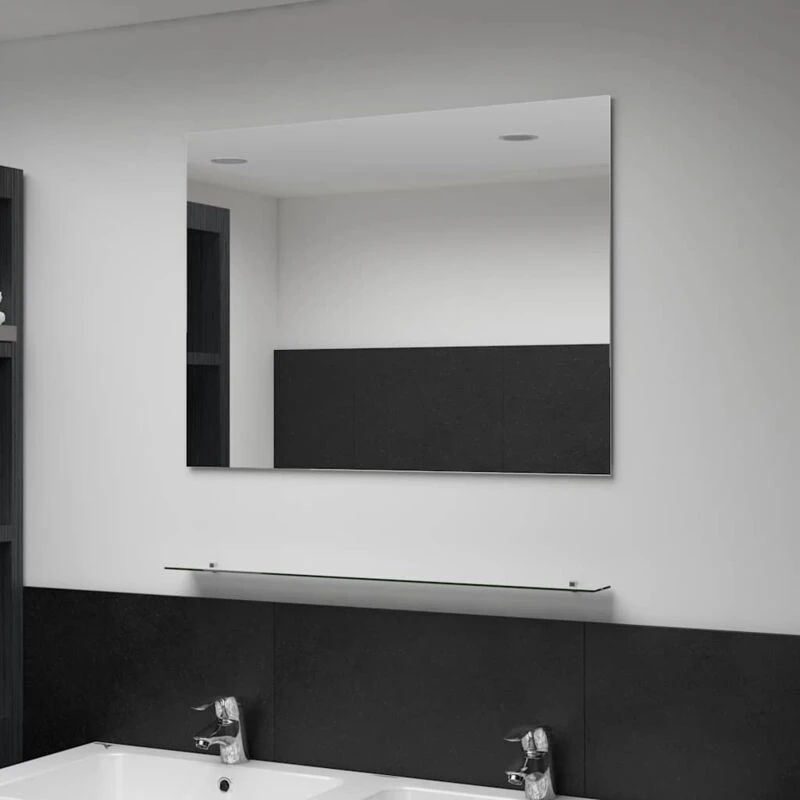 Image of vidaXL Wall Mirror with Shelf 80x60cm Tempered Glass Bathroom Cosmetic Mirror