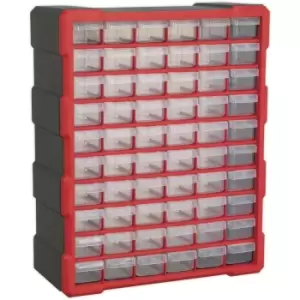 Image of 380 x 160 x 475mm 60 Drawer Parts Cabinet - RED - Wall Mounted / Standing Box