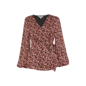 Image of Yumi Burgundy Lurex Leopard Print Wrap Top - Red