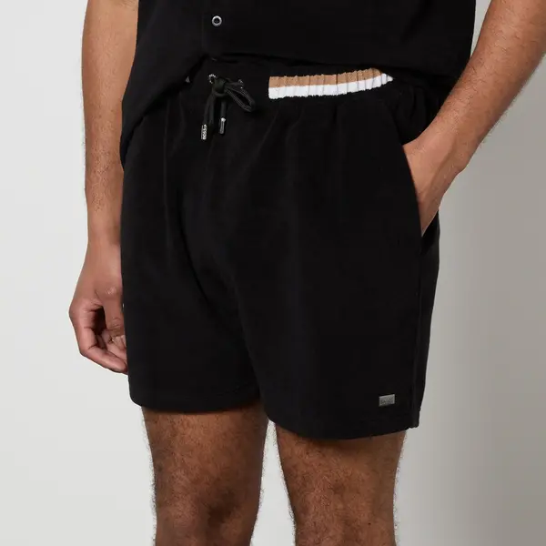 Image of BOSS Bodywear Cotton-Blend Terry Towelling Beach Shorts - M Black Shorts male 50515701-001 M