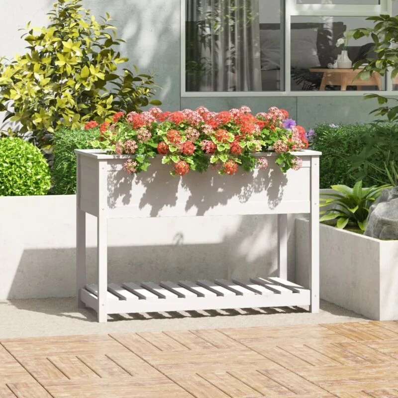 Image of VIDAXL Planter with Shelf White 111.5x54x81cm Solid Wood Pine Vidaxl 8720845677602