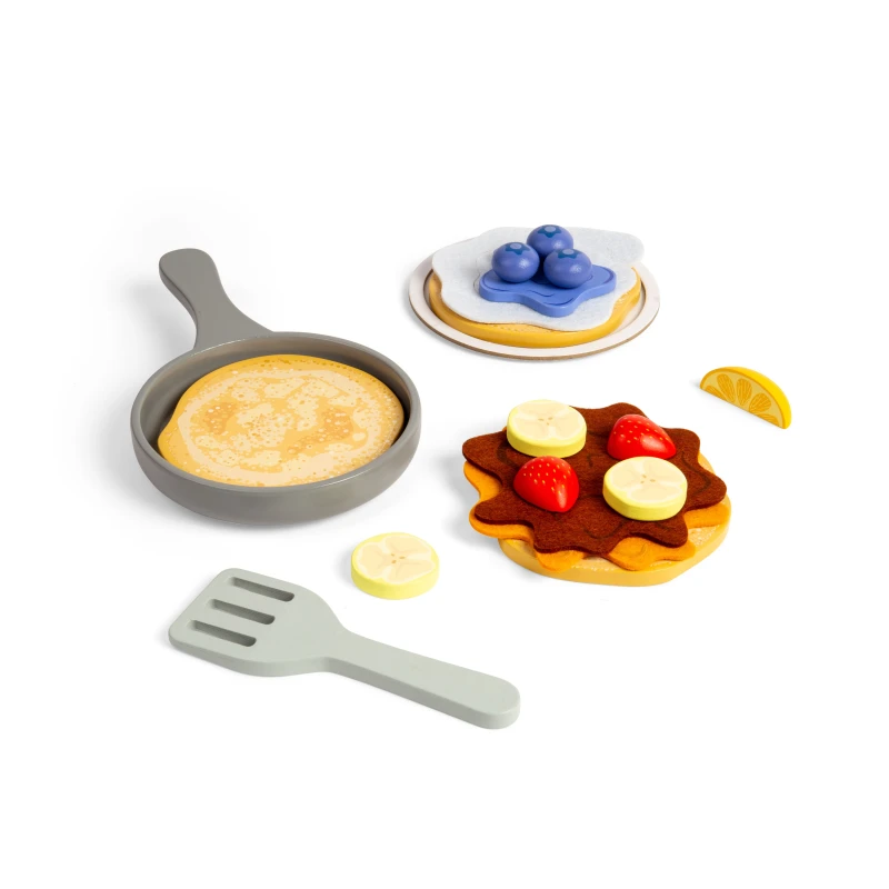 Image of Bigjigs Toys Set di pancake - 16 pezzi giocattolo in legno set da cucina per bambini e accessori gioco di finzione per bambini regali di cucina per