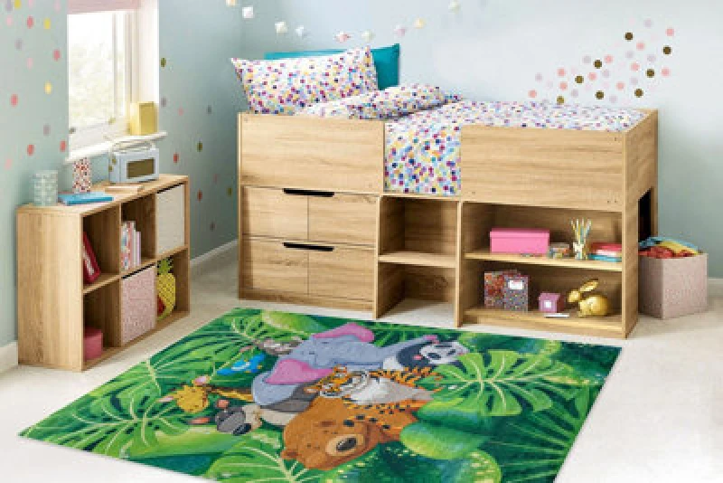 Image of RugsX Bambino 2651 Washing Carpet Animals, Jungle For Children Anti Slip - Green / Brown 80X150 Cm