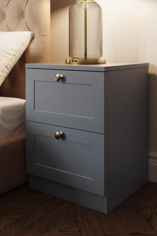 Image of FWStyle FWStyle Dark Grey Panelled 2 Drawer Bedside Chest Table Grey One Size Unisex 5056413123633