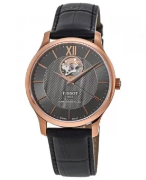 Image of Tissot Tradition Powermatic 80 Open Heart Anthracite Dial Leather Strap Mens Watch T063.907.36.068.00 T063.907.36.068.00