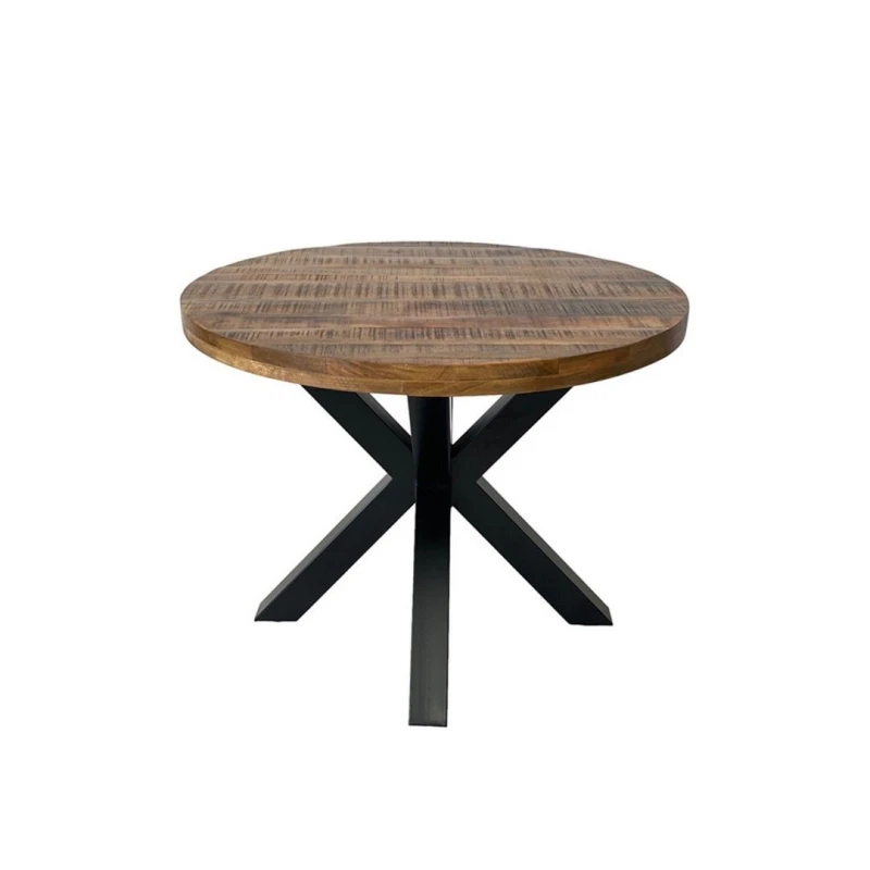 Image of Jaipur Furniture Ltd Industrial Round X Leg Dining Table - Mango Wood/Iron - L100 x W100 x H76cm - Mango PP Saw Finish in Brown Brown Unisex