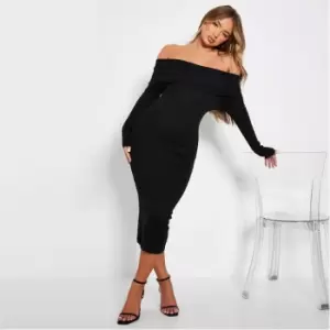 Image of I Saw It First Rib Bardot Bodycon Midaxi Dress - Black