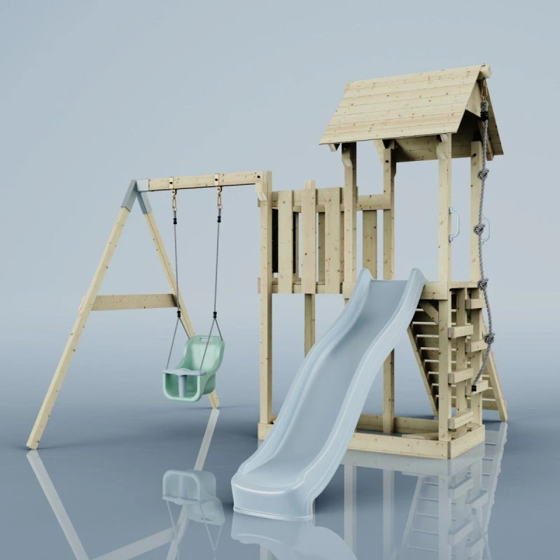 Image of OutdoorToys PolarPlay Balcony Tower Kids Wooden Climbing Frame - Swing Calder Mist in Beige Beige Unisex