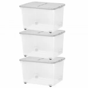 Image of Wham 44 Litre Box with Wheels and Folding Lid Pack of 3